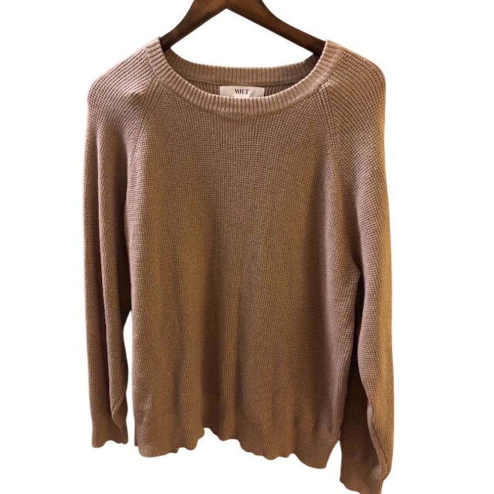 Wilt Cashmere Blend Waffle Knit Raglan Sweater Brown Size Large